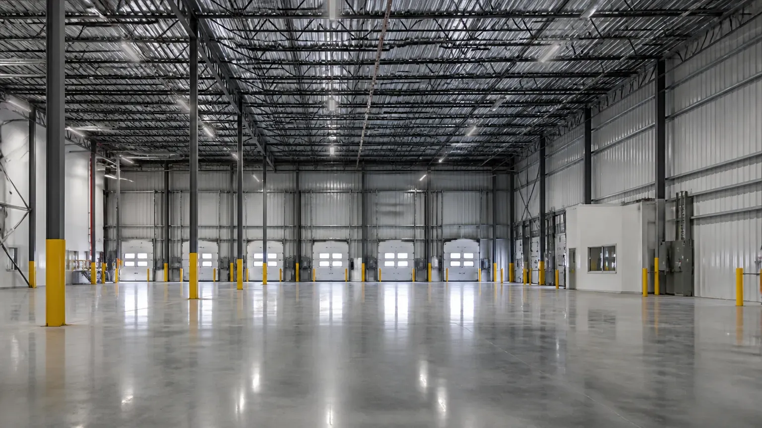 Interior amplo de centro logístico moderno entregue sob medida pelo modelo built to suit industrial.