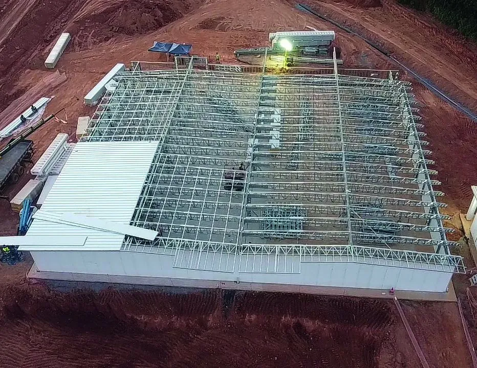 Vista aérea da estrutura em Light Steel Frame na obra da Novo Nordisk